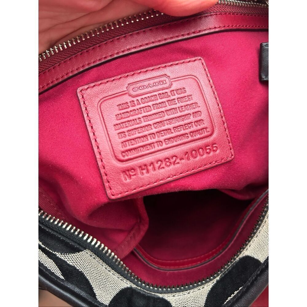 COACH Signature Hampton Stripe Purse Classic Logo Shoulder Bag Black Red White 1 - Picture 5 of 10